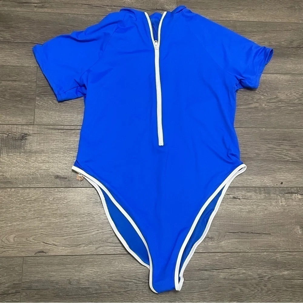 SKIMS Sporty high-neck stretch recycled nylon swimsuit Cobalt Sz 3X NWT